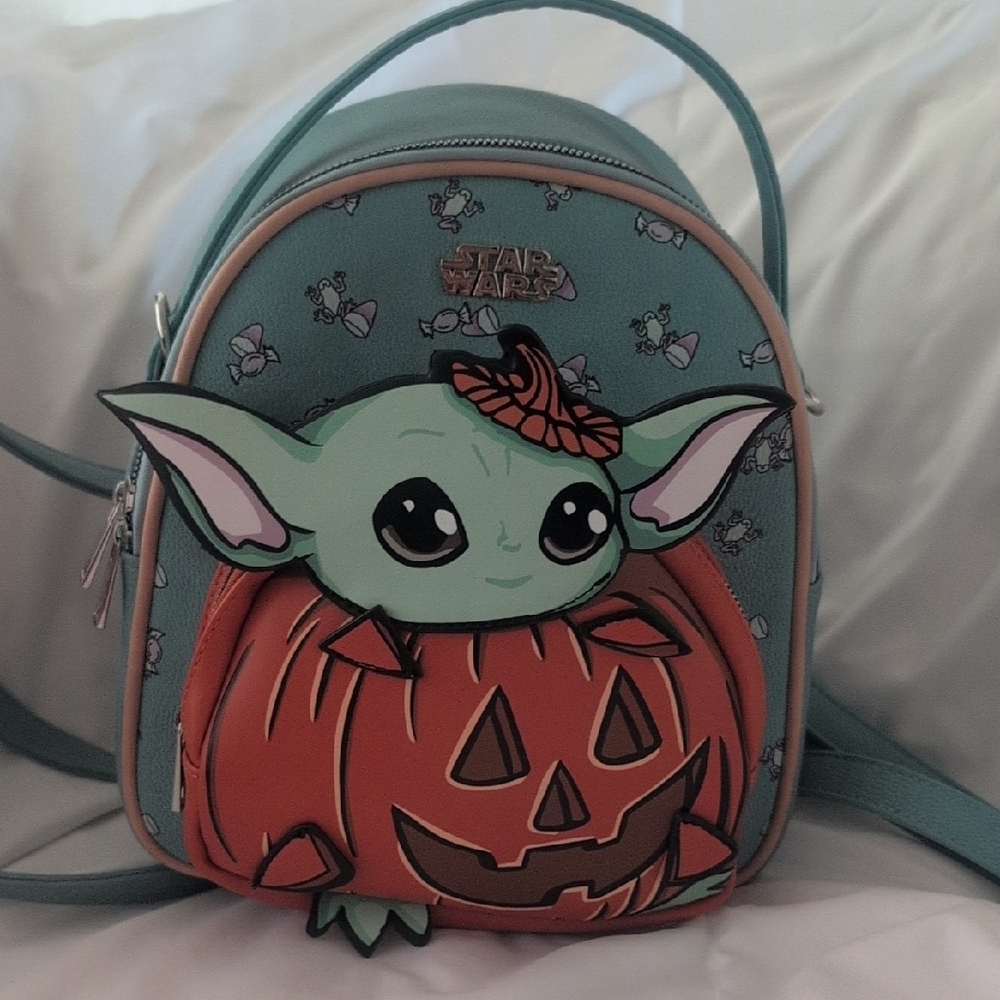 Loungefly Star Wars Grogu Pumpkin Backpack - Teal and Orange
